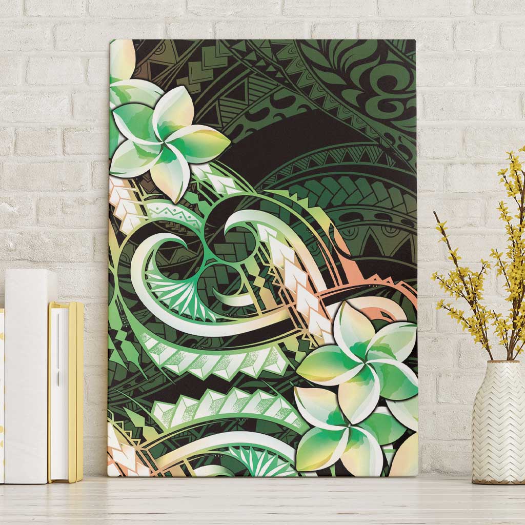 Polynesian Art Tattoo Canvas Wall Art Plumeria Flowers Green Gradient
