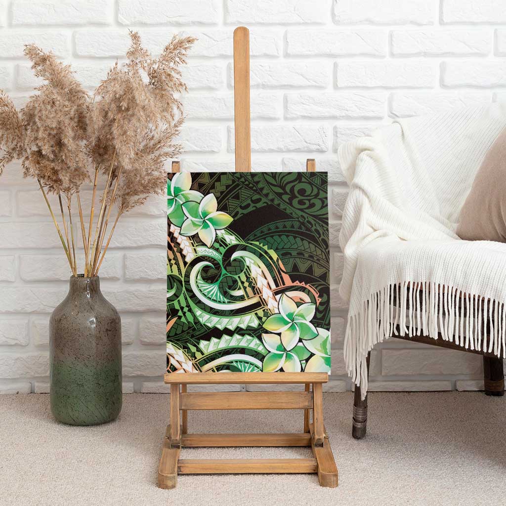 Polynesian Art Tattoo Canvas Wall Art Plumeria Flowers Green Gradient