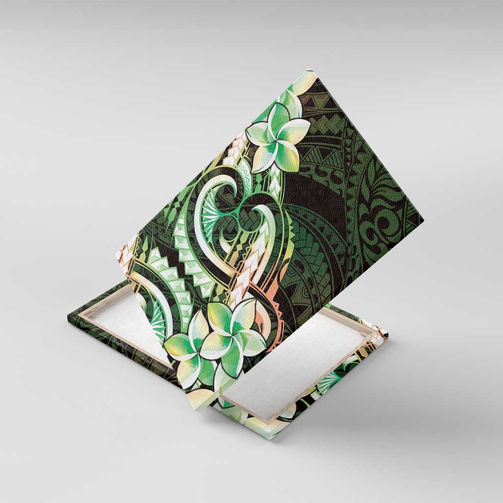 Polynesian Art Tattoo Canvas Wall Art Plumeria Flowers Green Gradient