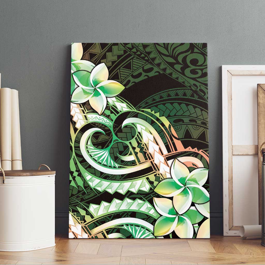 Polynesian Art Tattoo Canvas Wall Art Plumeria Flowers Green Gradient