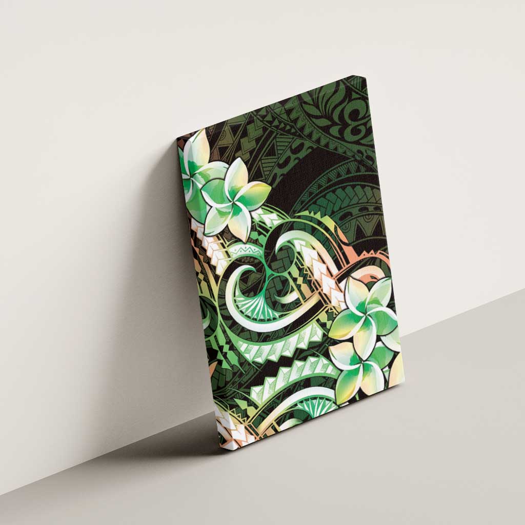 Polynesian Art Tattoo Canvas Wall Art Plumeria Flowers Green Gradient