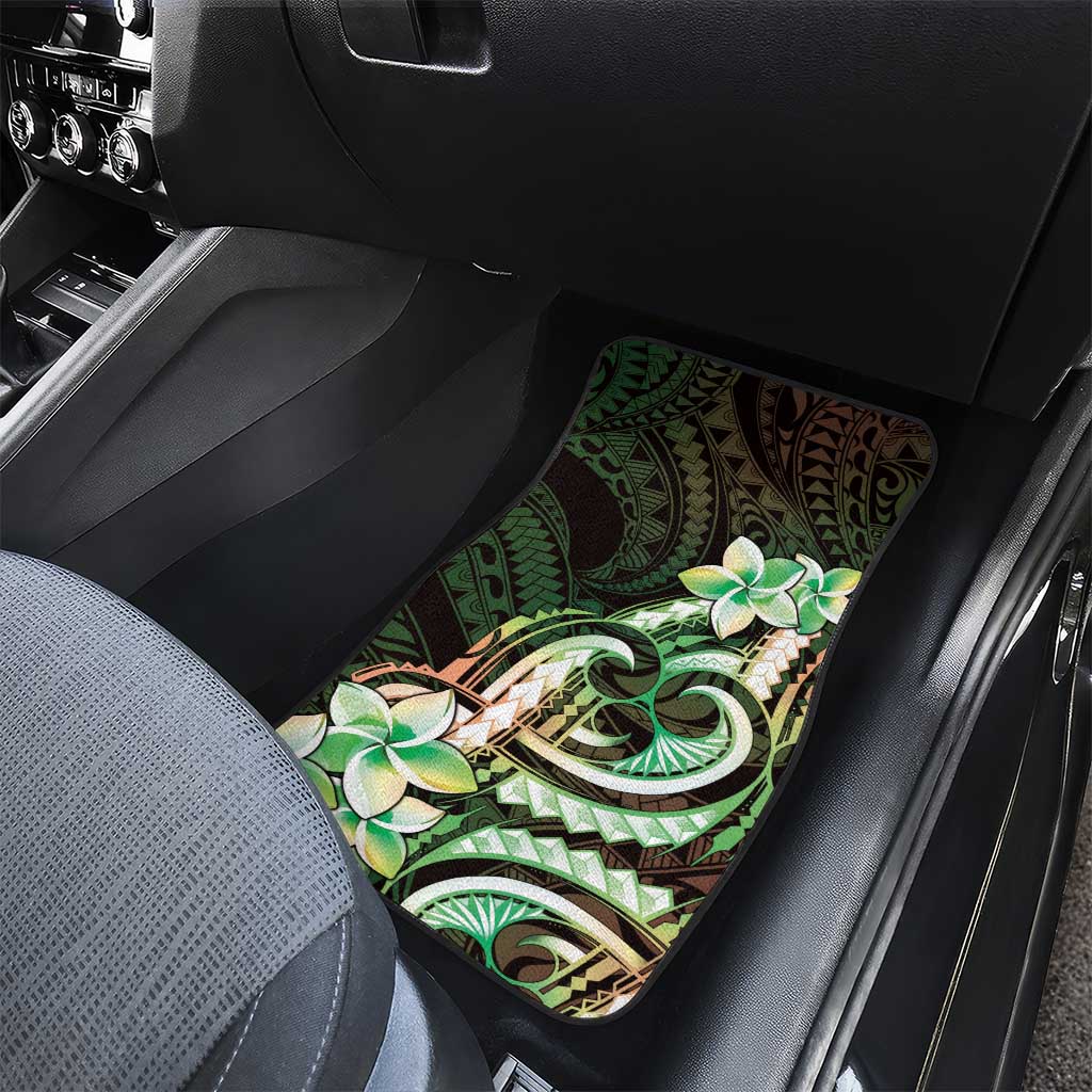 Polynesian Art Tattoo Car Mats Plumeria Flowers Green Gradient