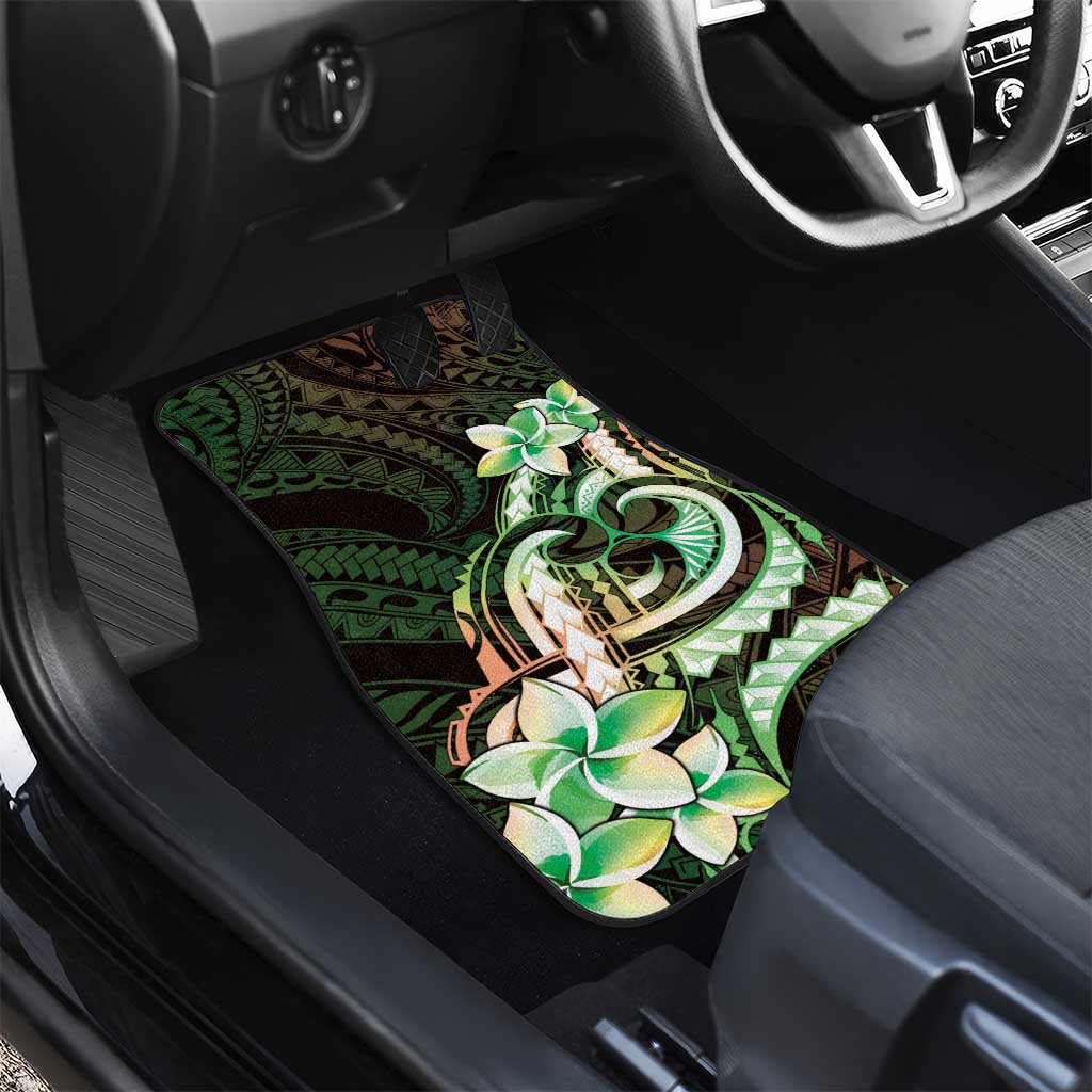 Polynesian Art Tattoo Car Mats Plumeria Flowers Green Gradient