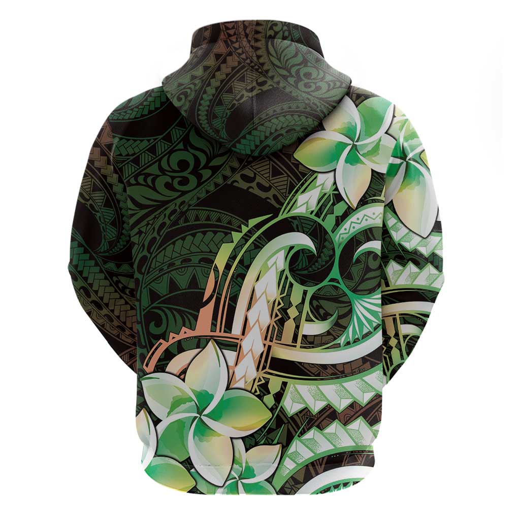 Polynesian Art Tattoo Hoodie Plumeria Flowers Green Gradient