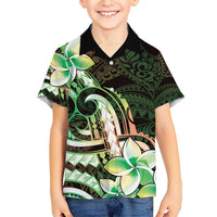 Polynesian Art Tattoo Kid Hawaiian Shirt Plumeria Flowers Green Gradient LT05 Kid Green - Polynesian Pride