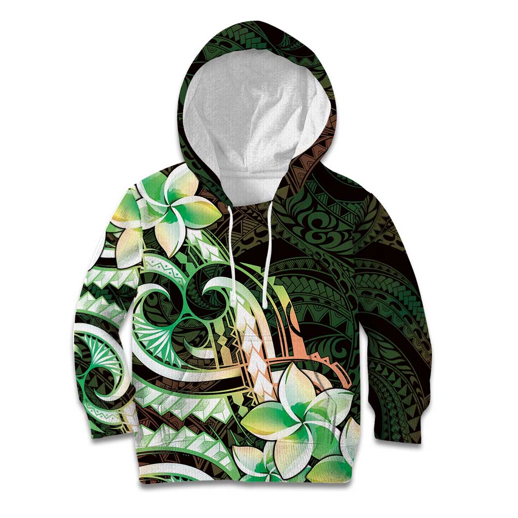 Polynesian Art Tattoo Kid Hoodie Plumeria Flowers Green Gradient LT05 Hoodie Green - Polynesian Pride