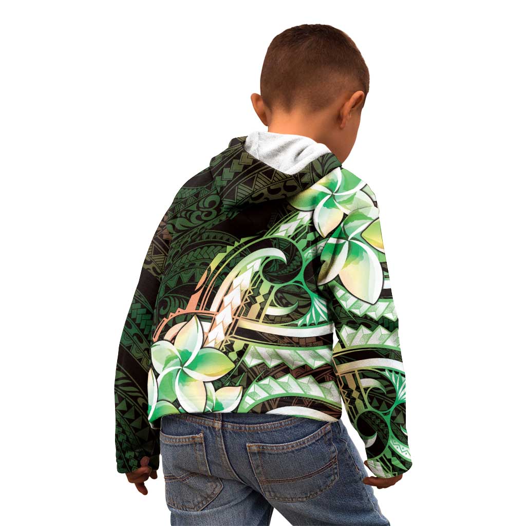 Polynesian Art Tattoo Kid Hoodie Plumeria Flowers Green Gradient LT05 - Polynesian Pride