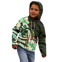 Polynesian Art Tattoo Kid Hoodie Plumeria Flowers Green Gradient LT05 - Polynesian Pride