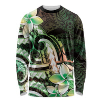 Polynesian Art Tattoo Long Sleeve Shirt Plumeria Flowers Green Gradient