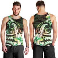 Polynesian Art Tattoo Men Tank Top Plumeria Flowers Green Gradient