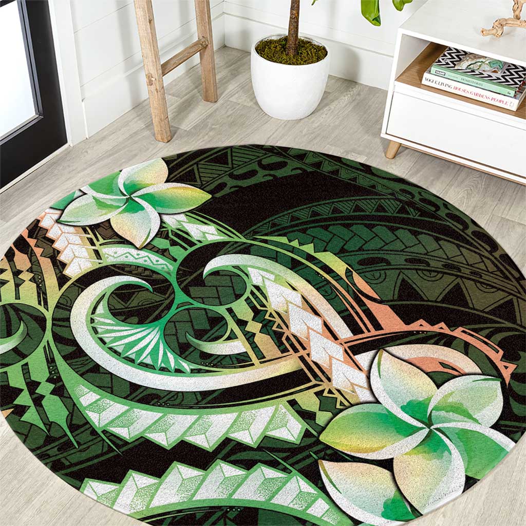 Polynesian Art Tattoo Round Carpet Plumeria Flowers Green Gradient LT05 Green - Polynesian Pride