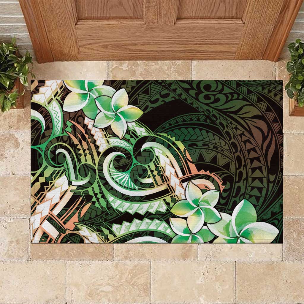 Polynesian Art Tattoo Rubber Doormat Plumeria Flowers Green Gradient LT05 Green - Polynesian Pride