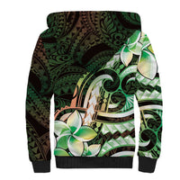 Polynesian Art Tattoo Sherpa Hoodie Plumeria Flowers Green Gradient