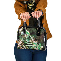 Polynesian Art Tattoo Shoulder Handbag Plumeria Flowers Green Gradient