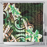 Polynesian Art Tattoo Shower Curtain Plumeria Flowers Green Gradient