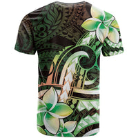 Polynesian Art Tattoo T Shirt Plumeria Flowers Green Gradient