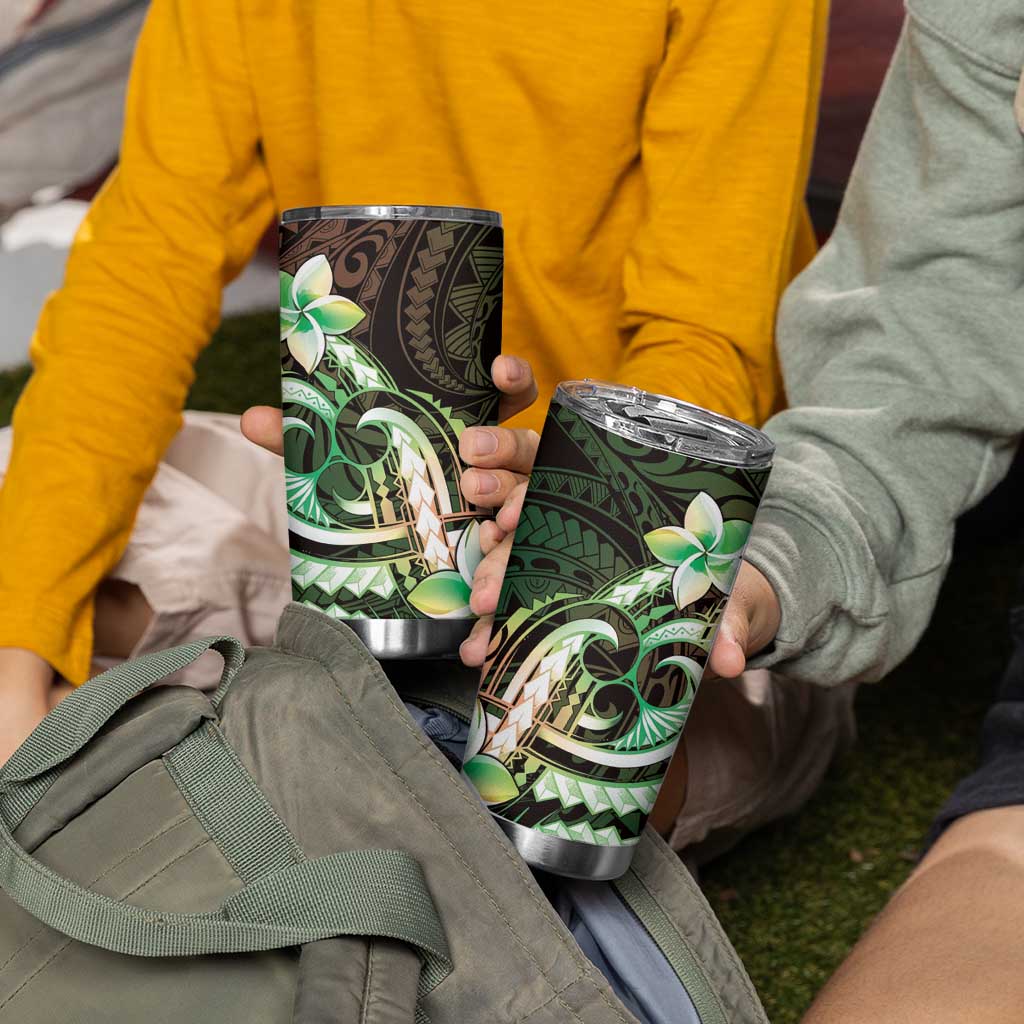 Polynesian Art Tattoo Tumbler Cup Plumeria Flowers Green Gradient