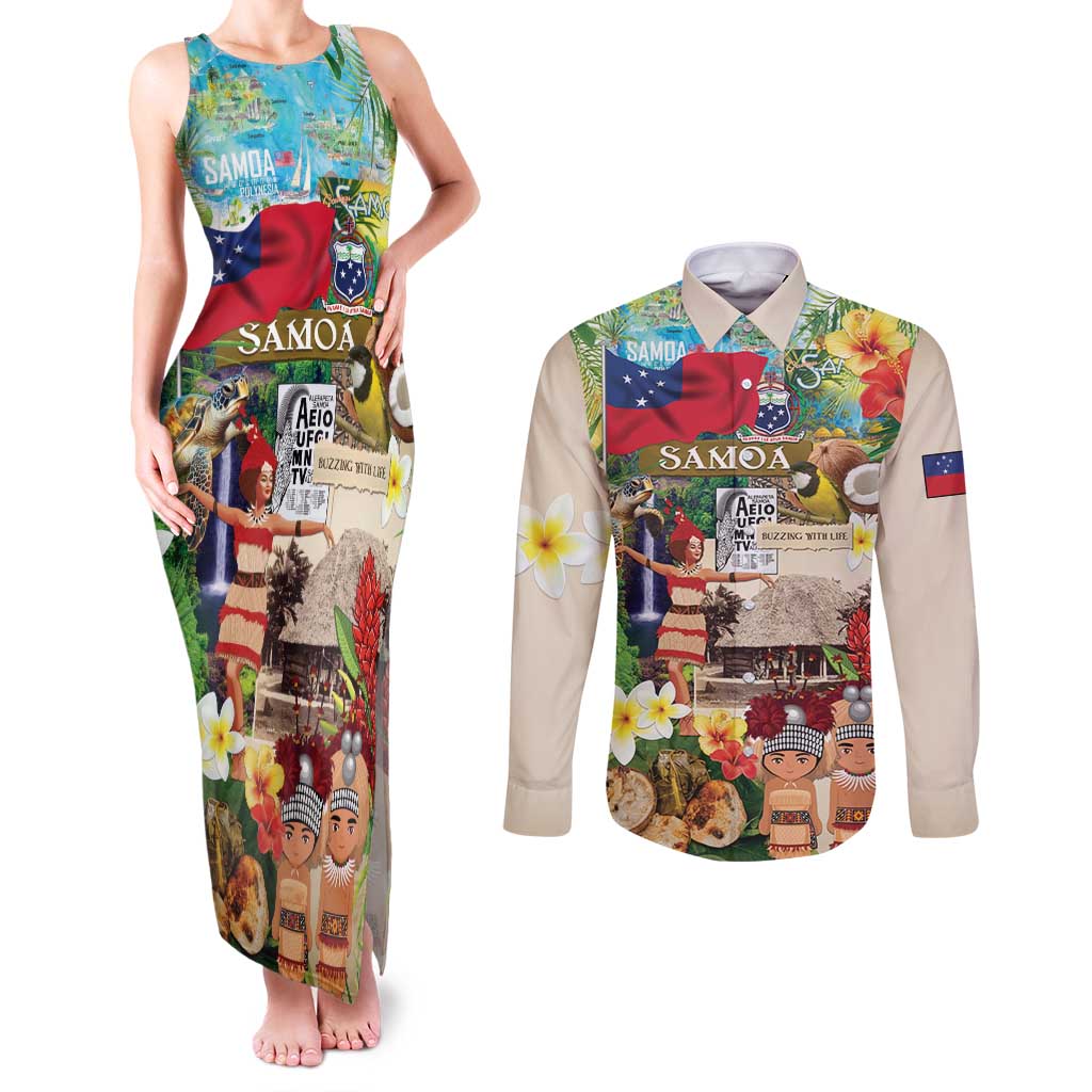 Samoa Culture Couples Matching Tank Maxi Dress and Long Sleeve Button Shirt Embracing The Spirit LT05 Beige - Polynesian Pride