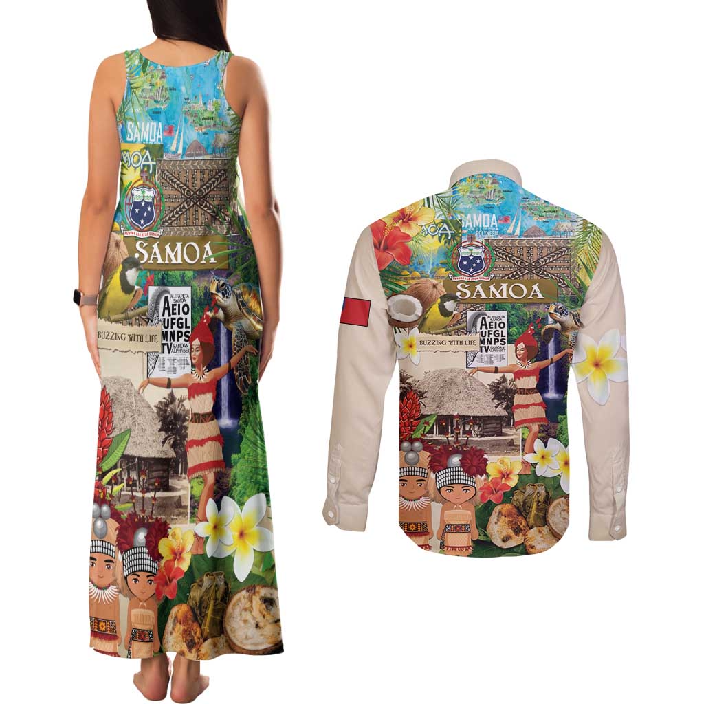 Samoa Culture Couples Matching Tank Maxi Dress and Long Sleeve Button Shirt Embracing The Spirit LT05 - Polynesian Pride