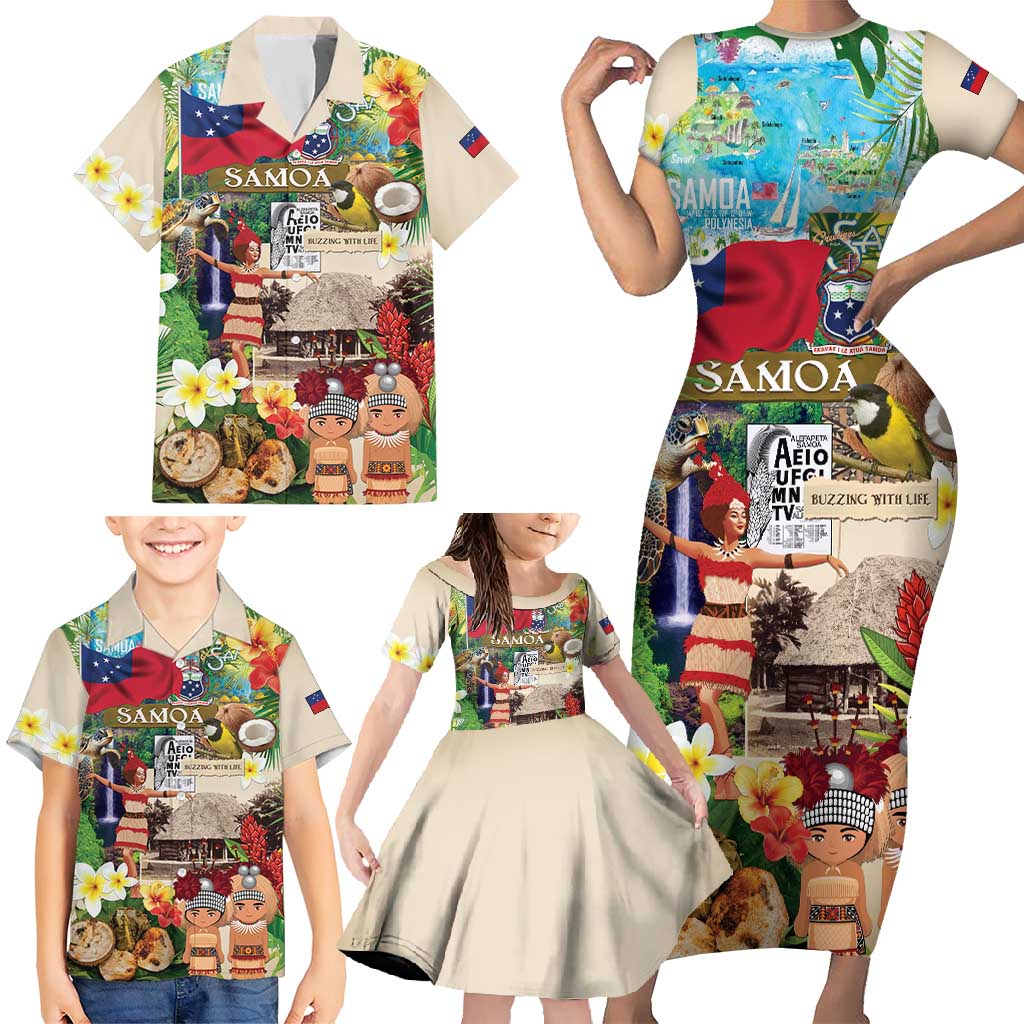 Samoa Culture Family Matching Short Sleeve Bodycon Dress and Hawaiian Shirt Embracing The Spirit