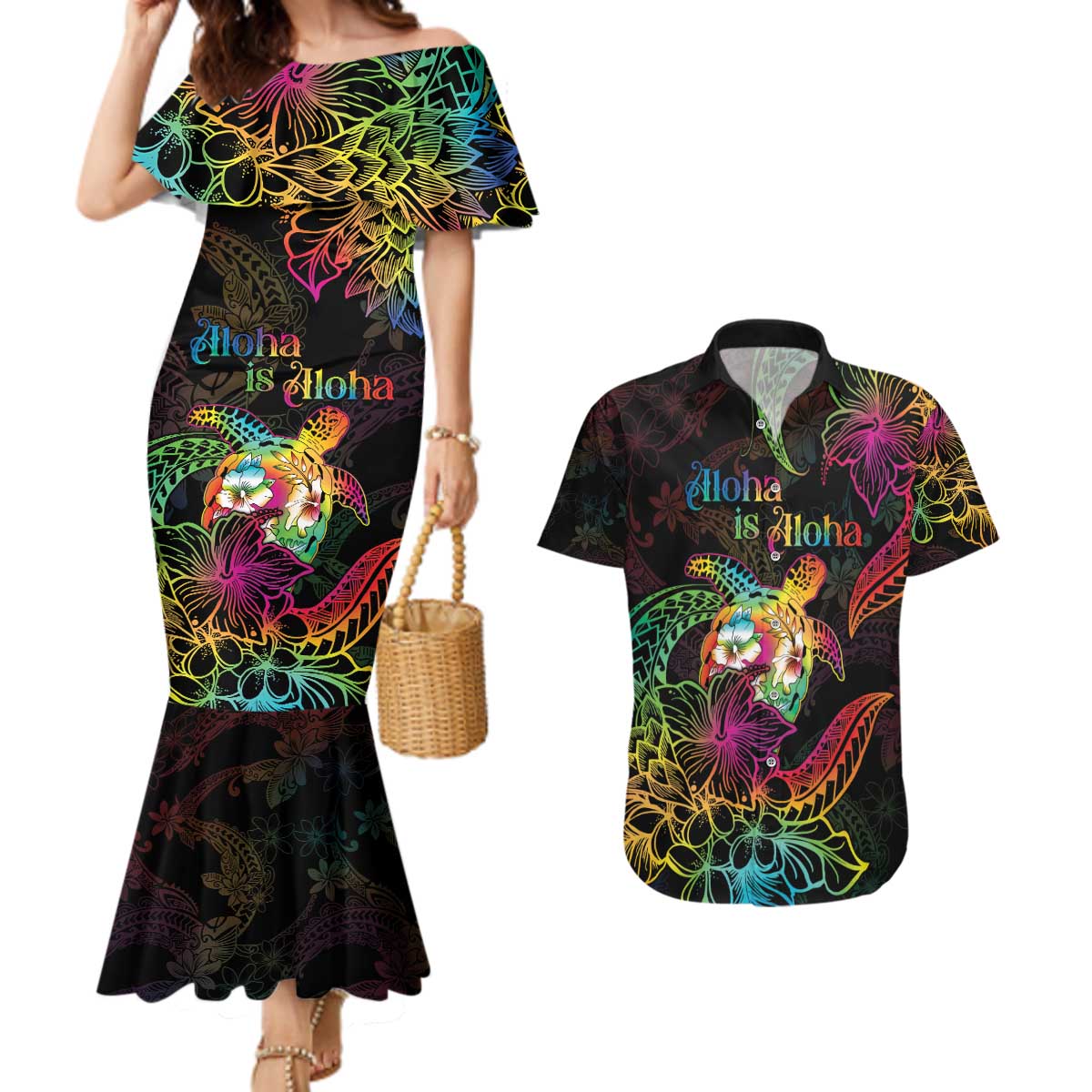 Hawaii Pride Couples Matching Mermaid Dress and Hawaiian Shirt Aloha Is Aloha LT05 Colorful - Polynesian Pride