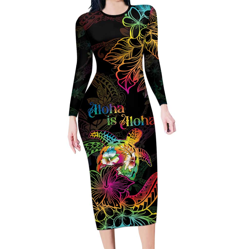 Hawaii Pride Family Matching Long Sleeve Bodycon Dress and Hawaiian Shirt Aloha Is Aloha