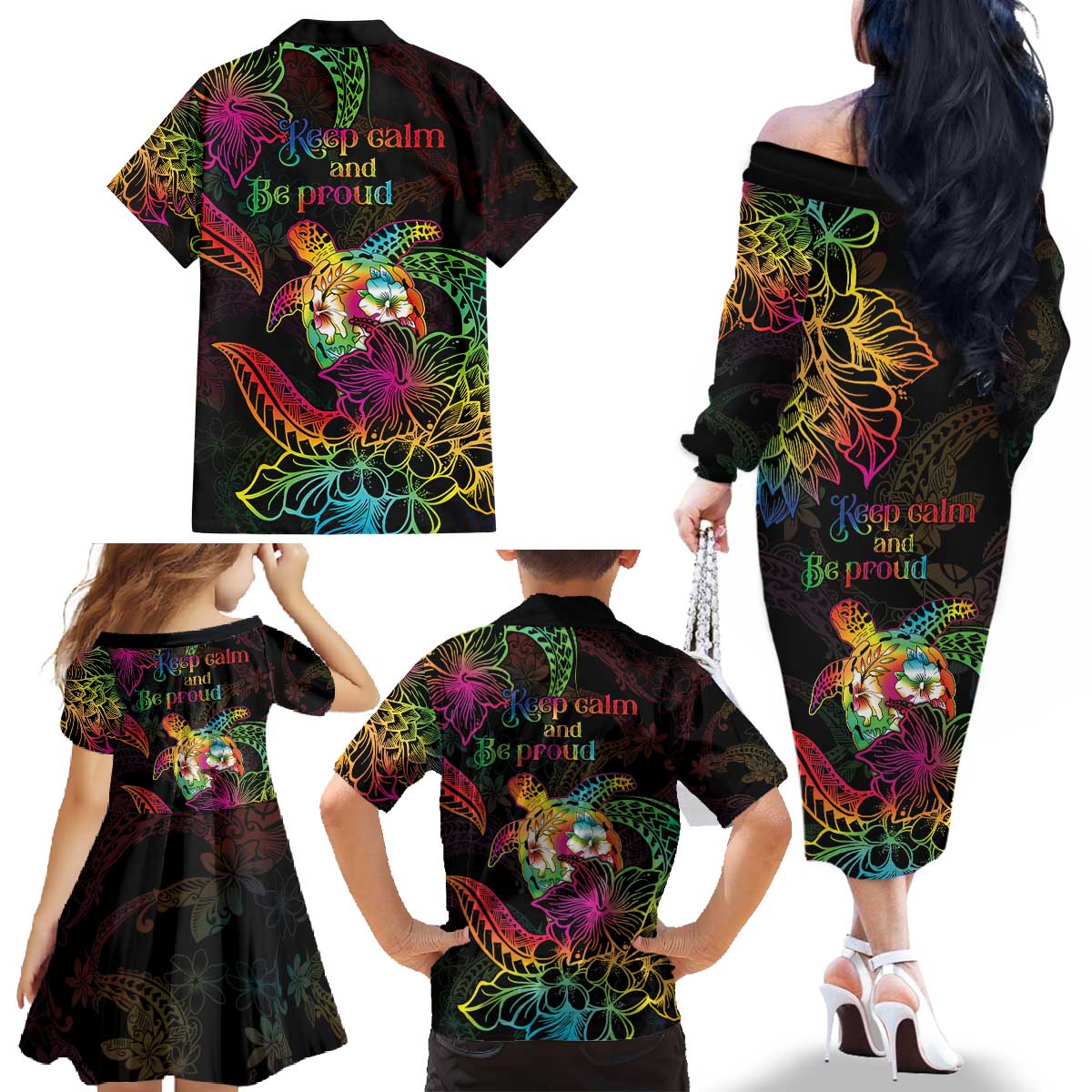 Hawaii Pride Family Matching Off The Shoulder Long Sleeve Dress and Hawaiian Shirt Aloha Is Aloha