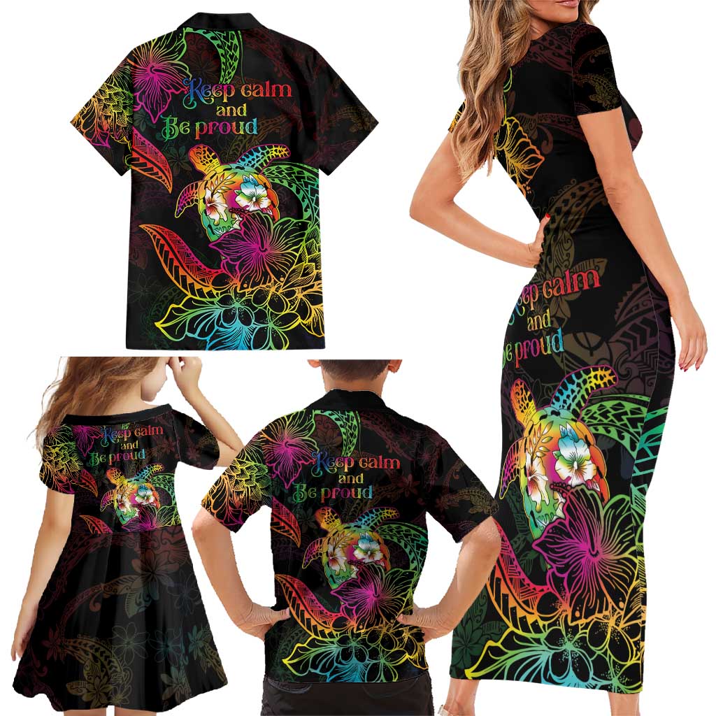 Hawaii Pride Family Matching Short Sleeve Bodycon Dress and Hawaiian Shirt Aloha Is Aloha