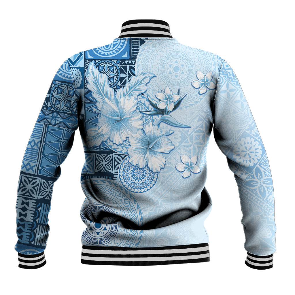 Hawaii Tapa Pattern With Blue Hibiscus Baseball Jacket