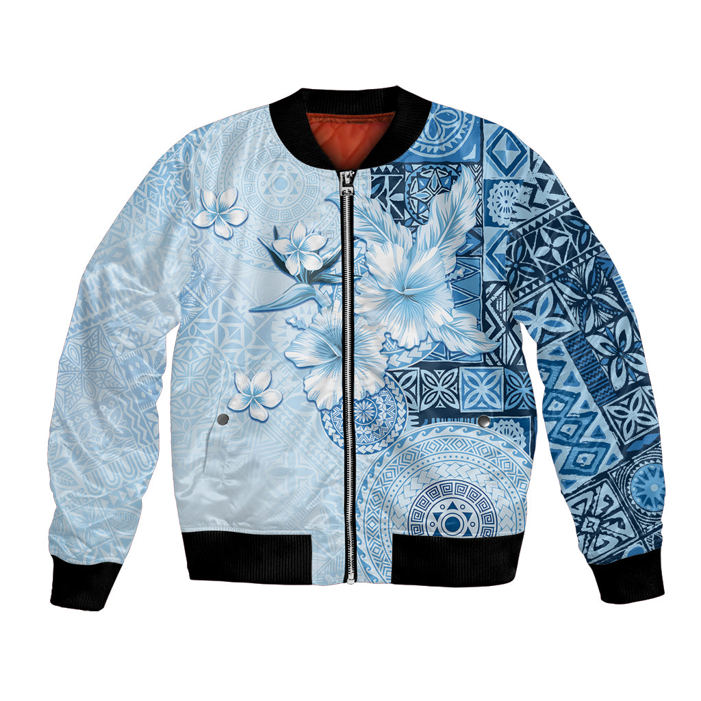 Hawaii Tapa Pattern With Blue Hibiscus Bomber Jacket