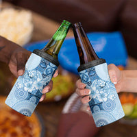 Hawaii Tapa Pattern With Blue Hibiscus 4 in 1 Can Cooler Tumbler