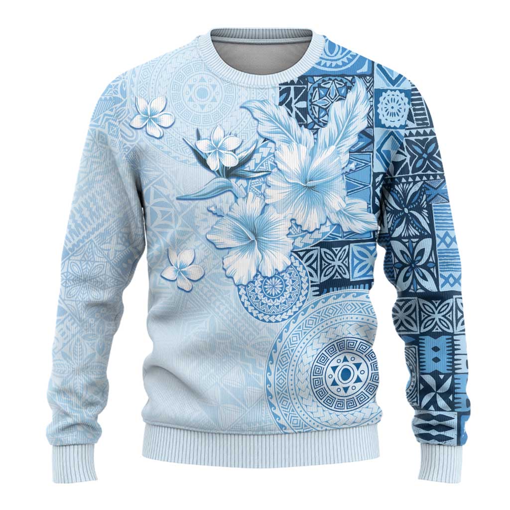 Hawaii Tapa Pattern With Blue Hibiscus Ugly Christmas Sweater