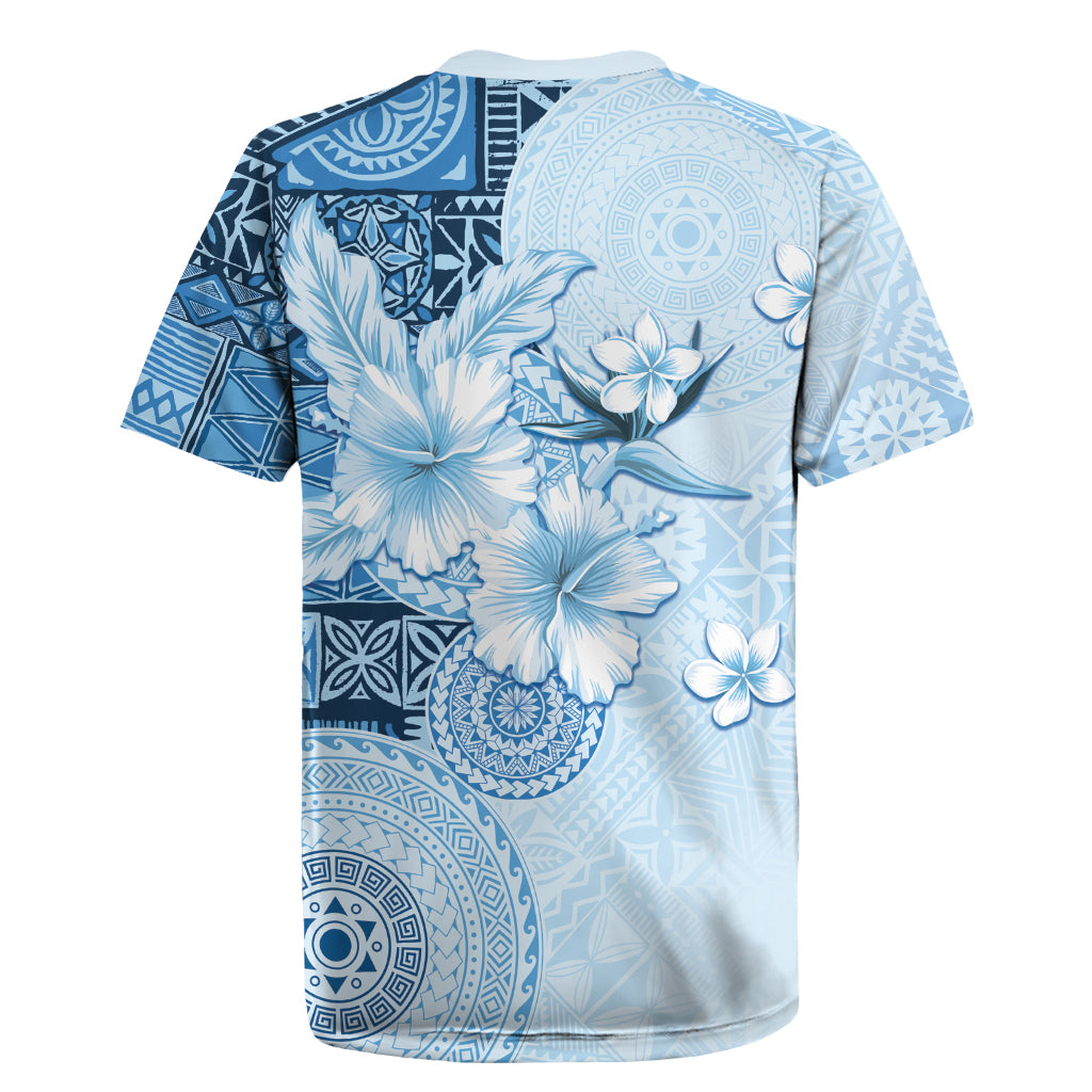Hawaii Tapa Pattern With Blue Hibiscus Rugby Jersey