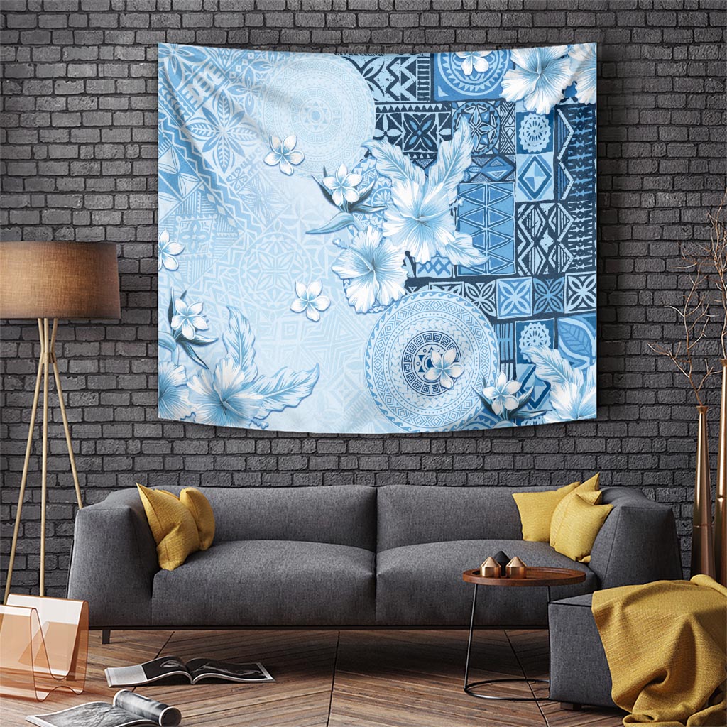 Hawaii Tapa Pattern With Blue Hibiscus Tapestry LT05 - Polynesian Pride