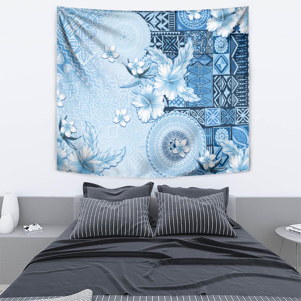 Hawaii Tapa Pattern With Blue Hibiscus Tapestry LT05 - Polynesian Pride