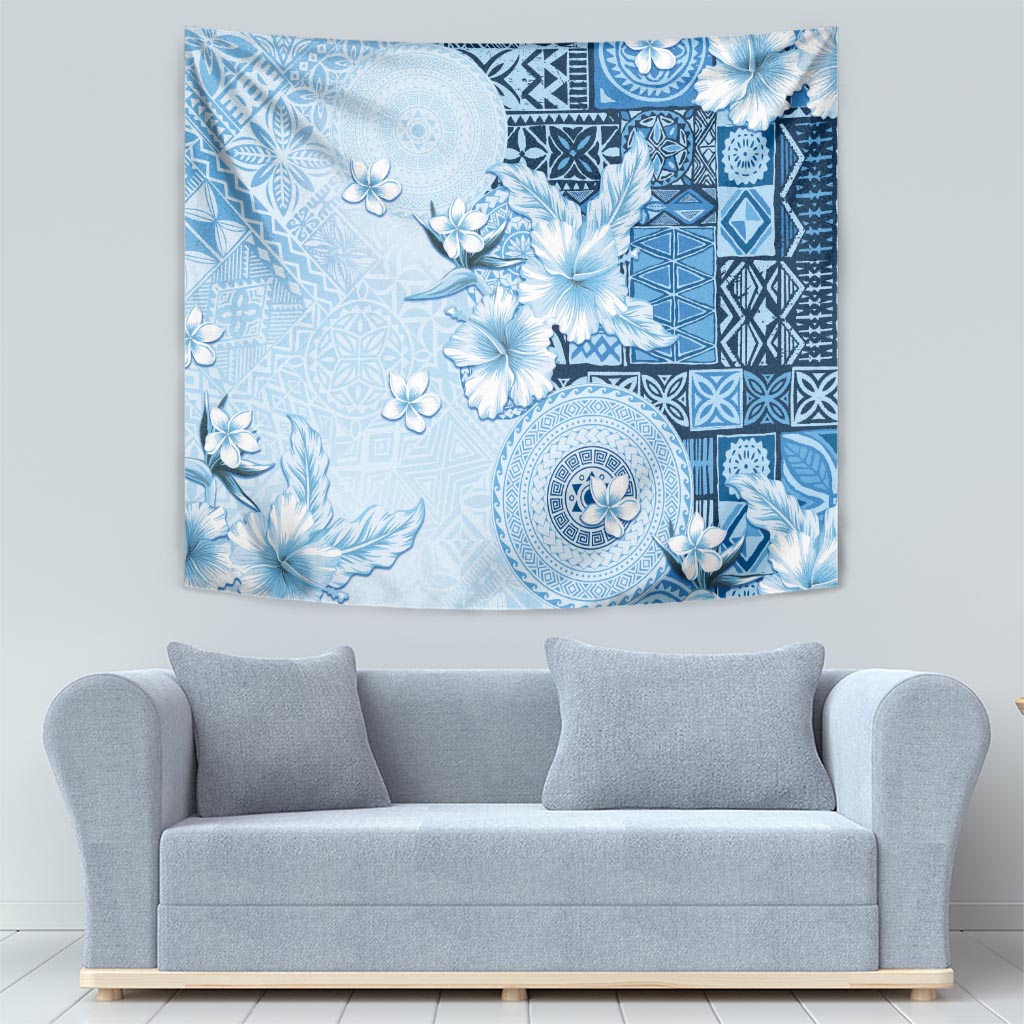 Hawaii Tapa Pattern With Blue Hibiscus Tapestry LT05 - Polynesian Pride