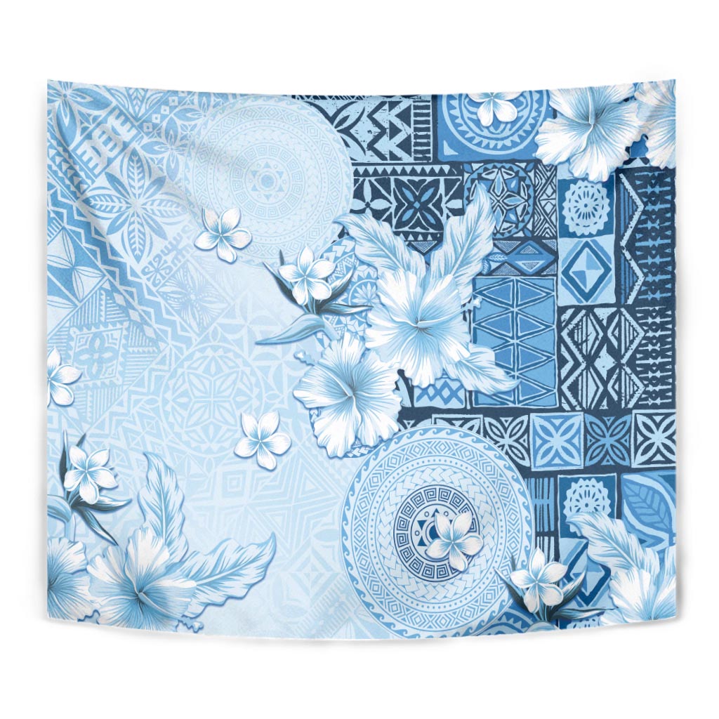Hawaii Tapa Pattern With Blue Hibiscus Tapestry LT05 - Polynesian Pride