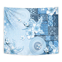 Hawaii Tapa Pattern With Blue Hibiscus Tapestry LT05 - Polynesian Pride