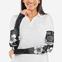 Hawaii Tapa Pattern With Black Hibiscus Arm Sleeves - Polynesian Pride