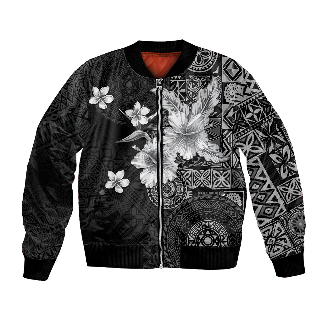 Hawaii Tapa Pattern With Black Hibiscus Bomber Jacket