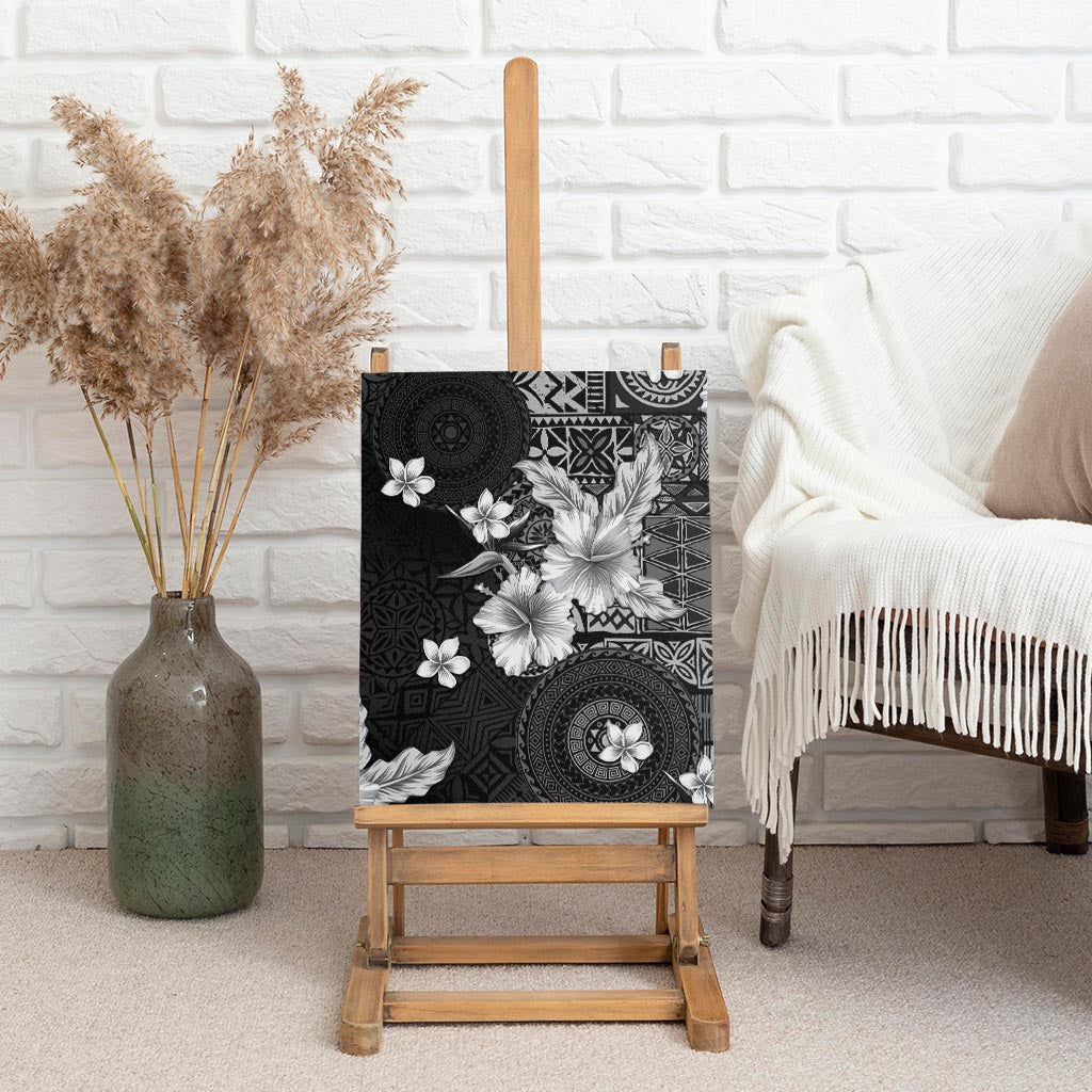 Hawaii Tapa Pattern With Black Hibiscus Canvas Wall Art