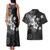 Hawaii Tapa Pattern With Black Hibiscus Couples Matching Tank Maxi Dress and Hawaiian Shirt
