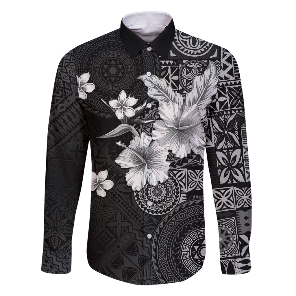 Hawaii Tapa Pattern With Black Hibiscus Family Matching Mermaid Dress and Hawaiian Shirt