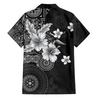 Hawaii Tapa Pattern With Black Hibiscus Family Matching Tank Maxi Dress and Hawaiian Shirt