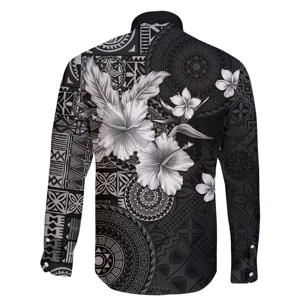 Hawaii Tapa Pattern With Black Hibiscus Family Matching Tank Maxi Dress and Hawaiian Shirt