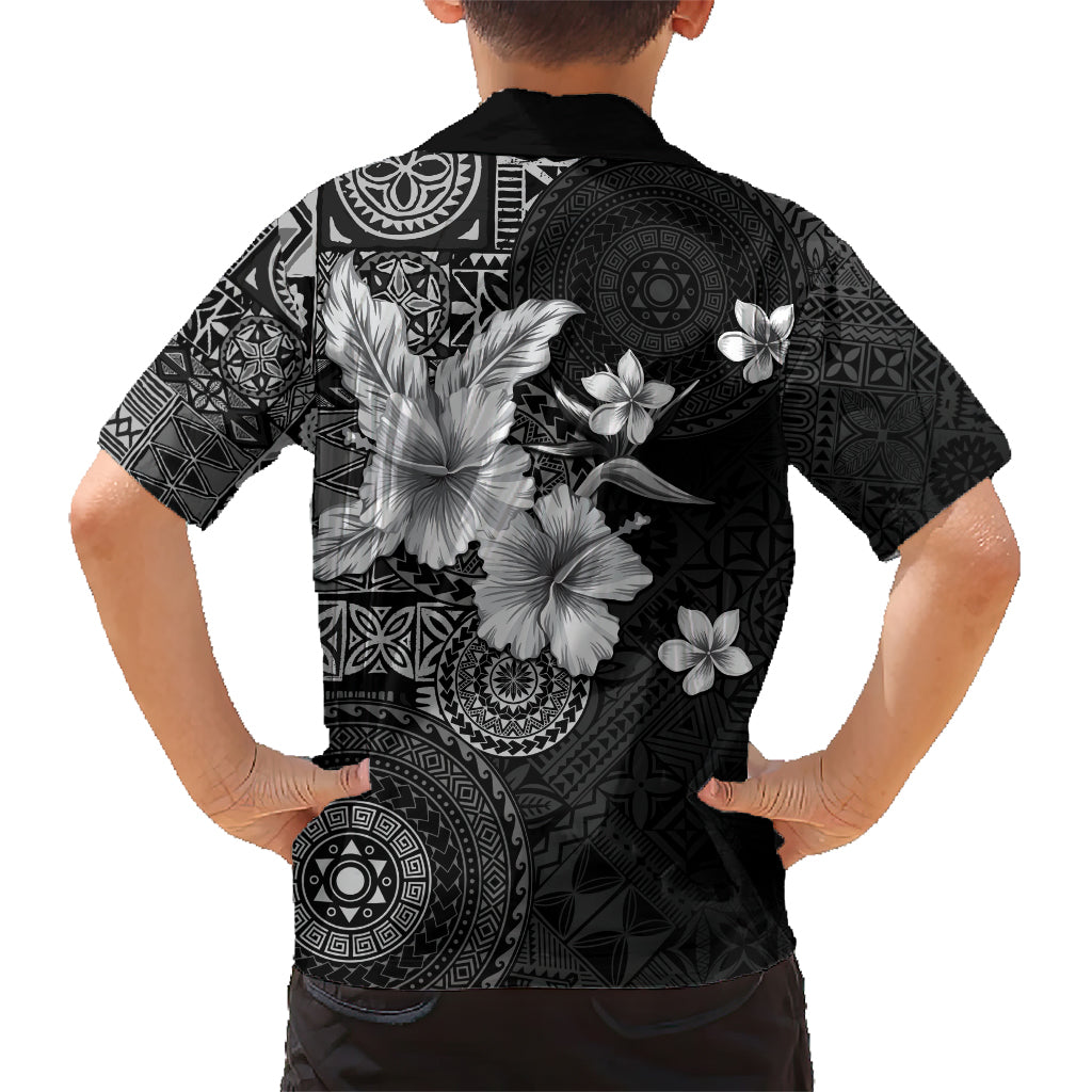 Hawaii Tapa Pattern With Black Hibiscus Kid Hawaiian Shirt LT05 - Polynesian Pride
