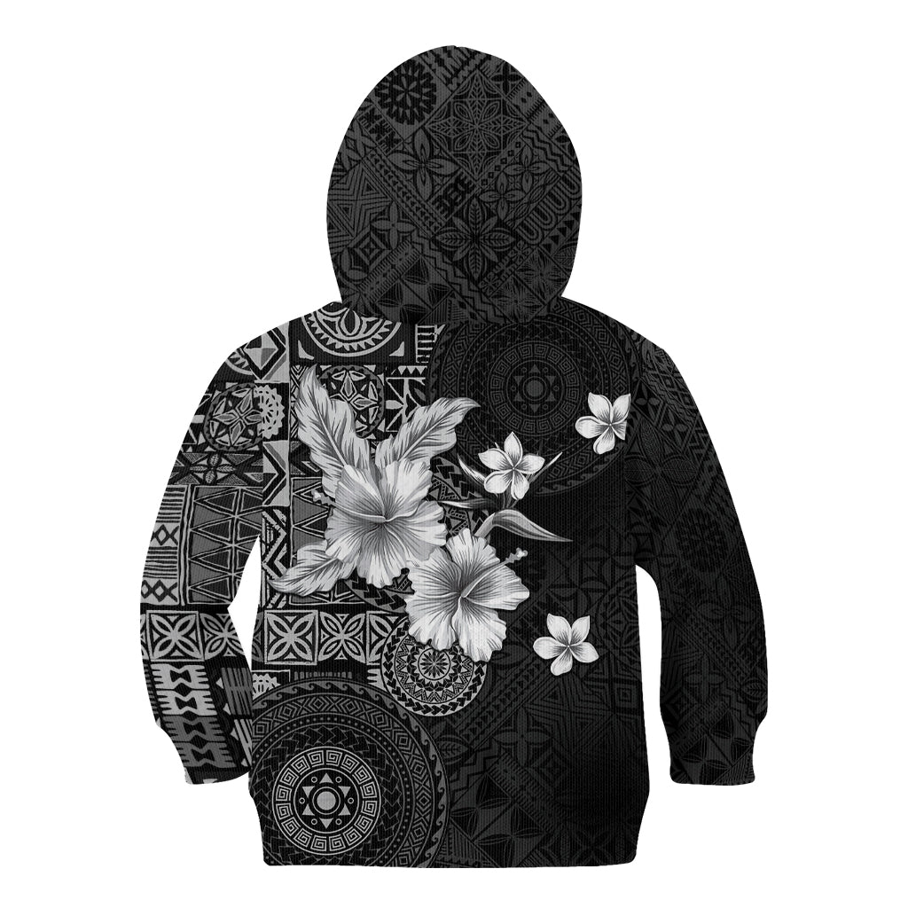 Hawaii Tapa Pattern With Black Hibiscus Kid Hoodie LT05 - Polynesian Pride