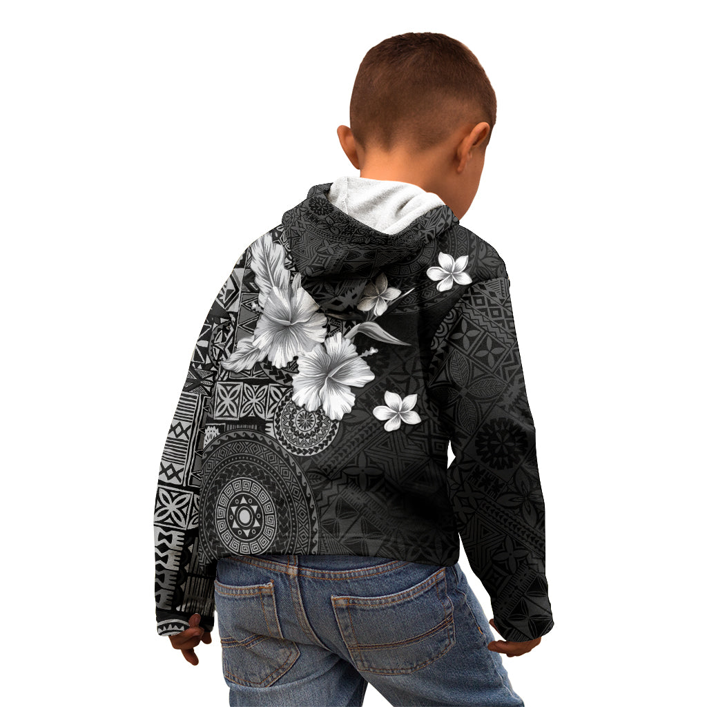 Hawaii Tapa Pattern With Black Hibiscus Kid Hoodie LT05 - Polynesian Pride