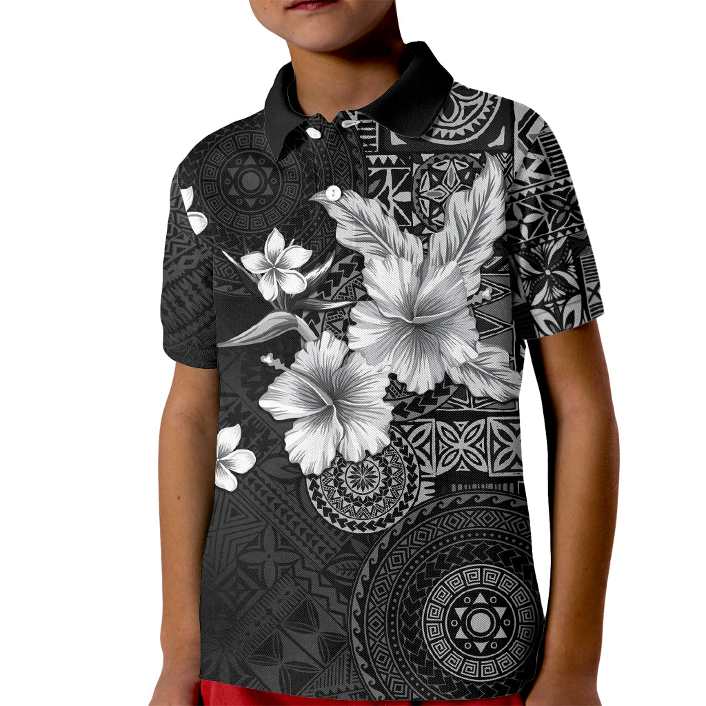 Hawaii Tapa Pattern With Black Hibiscus Kid Polo Shirt LT05 Kid Black - Polynesian Pride