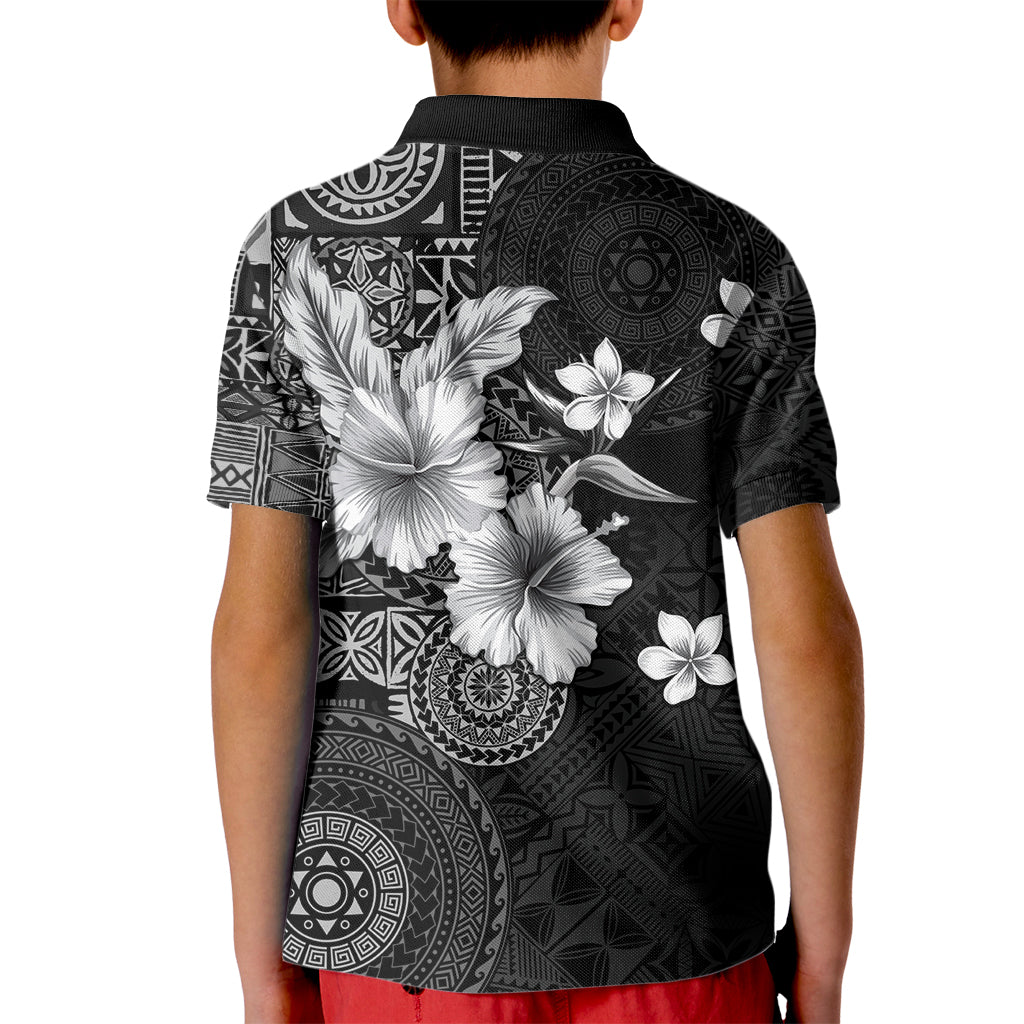 Hawaii Tapa Pattern With Black Hibiscus Kid Polo Shirt LT05 - Polynesian Pride
